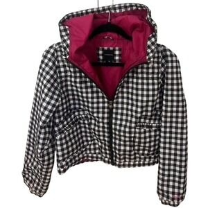 London Fog Black & White Checkerboard Waterproof Jacket Girls‎ Size 12